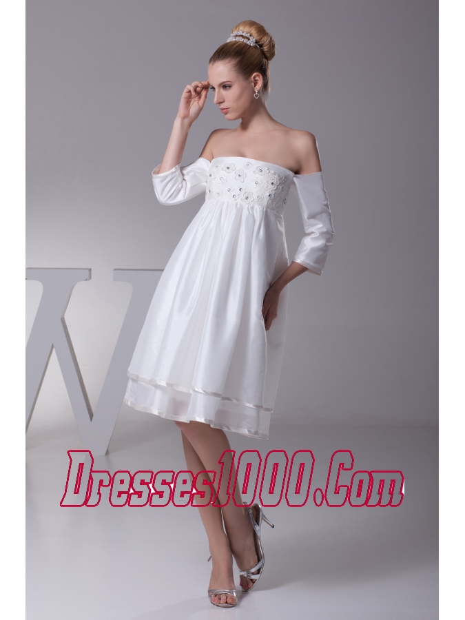 Off The Shoulder 3/4 Sleeves Knee-length Wedding Dress