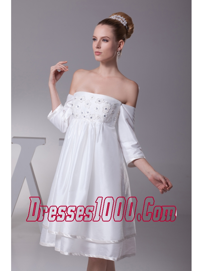 Off The Shoulder 3/4 Sleeves Knee-length Wedding Dress