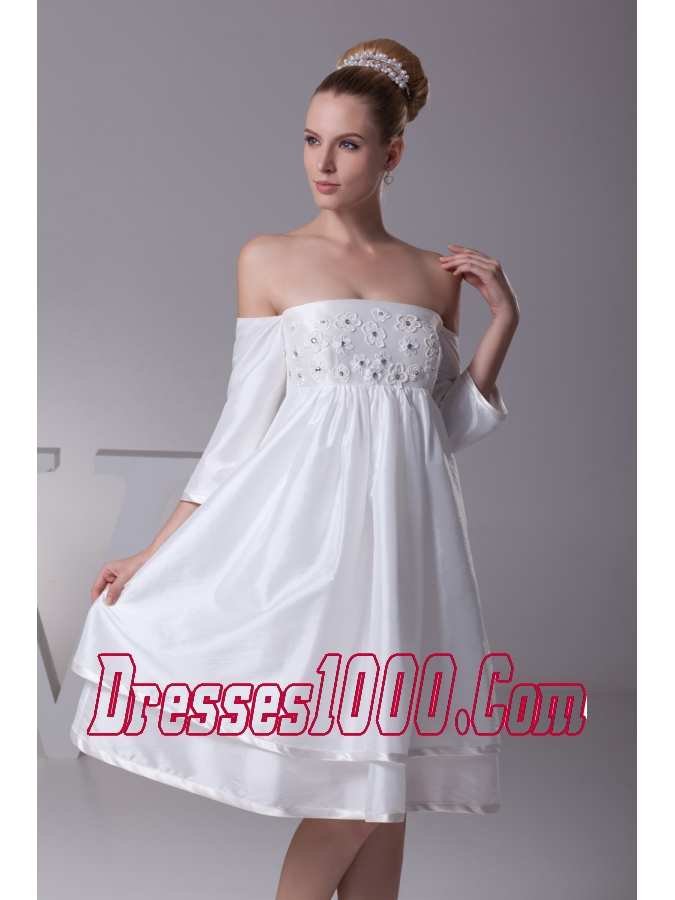 Off The Shoulder 3/4 Sleeves Knee-length Wedding Dress