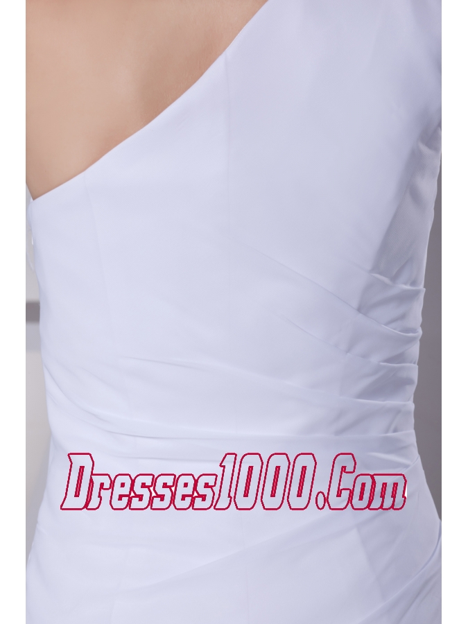 One Shoulder Chiffon Mermaid Feather Brush Train Wedding Dress