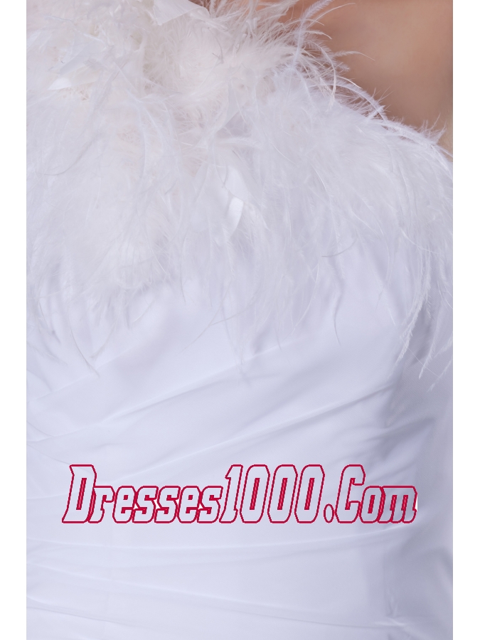 One Shoulder Chiffon Mermaid Feather Brush Train Wedding Dress