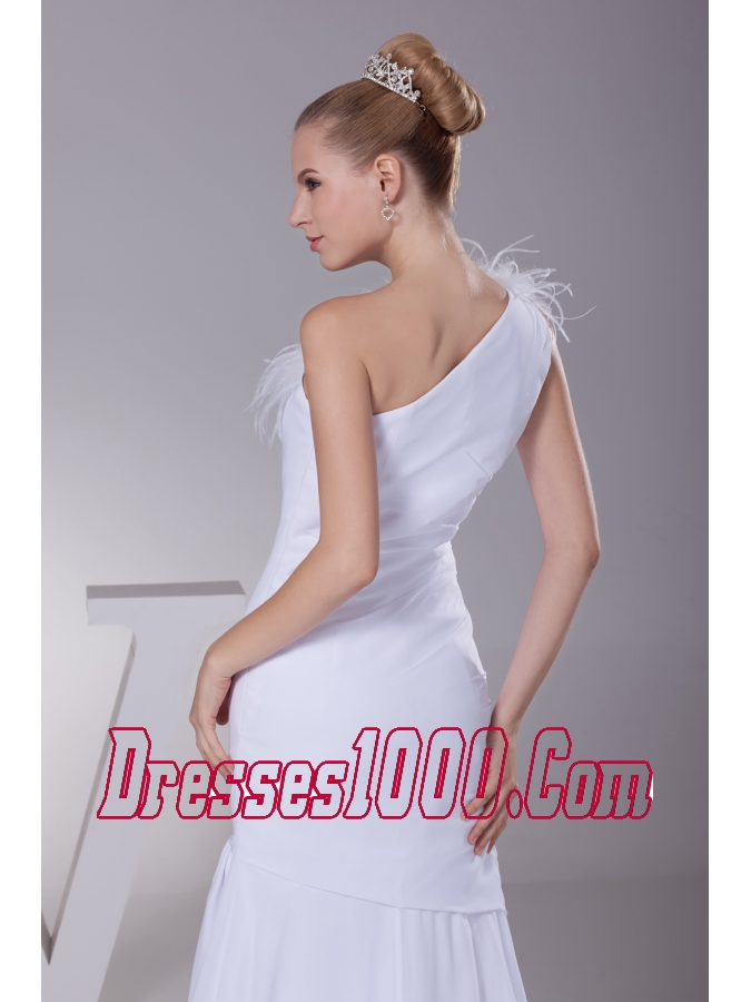 One Shoulder Chiffon Mermaid Feather Brush Train Wedding Dress