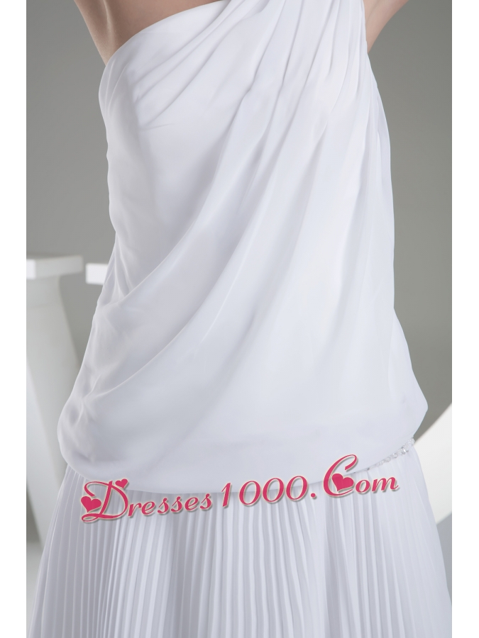 One Shoulder Pleats Brush Train A-line Wedding Dress