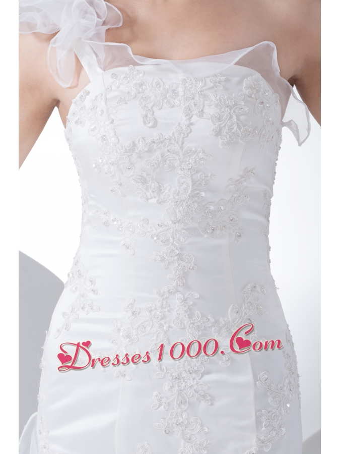 One Shoulder Ruffles Mermaid Appliques Wedding Dress