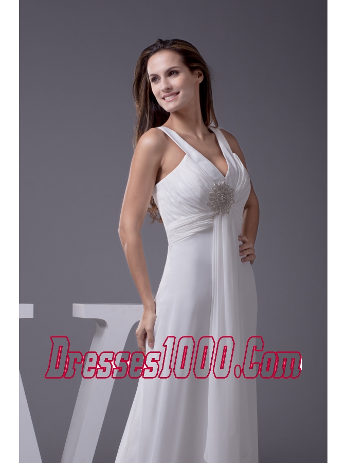 Perfect 2013 V-neck Column Long Beading Wedding Dress