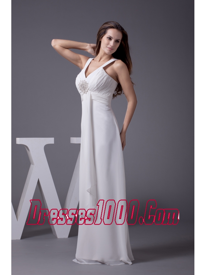 Perfect 2013 V-neck Column Long Beading Wedding Dress