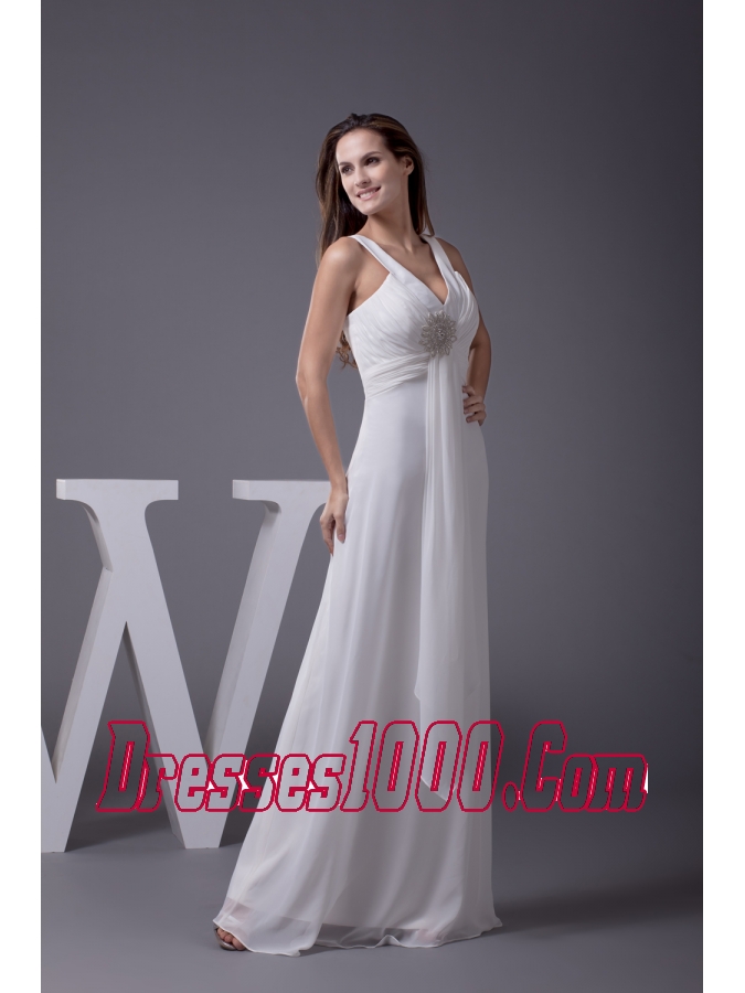 Perfect 2013 V-neck Column Long Beading Wedding Dress