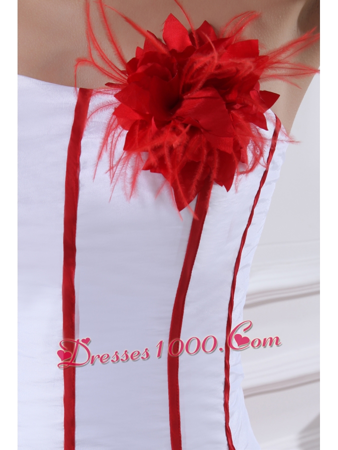 Pick-ups Mermaid Strapless Hand Made Flower Court Train Red Wedding Dress