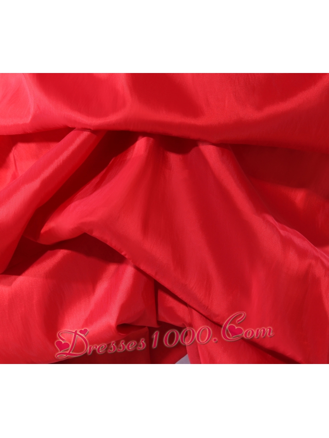 Pick-ups Mermaid Strapless Hand Made Flower Court Train Red Wedding Dress