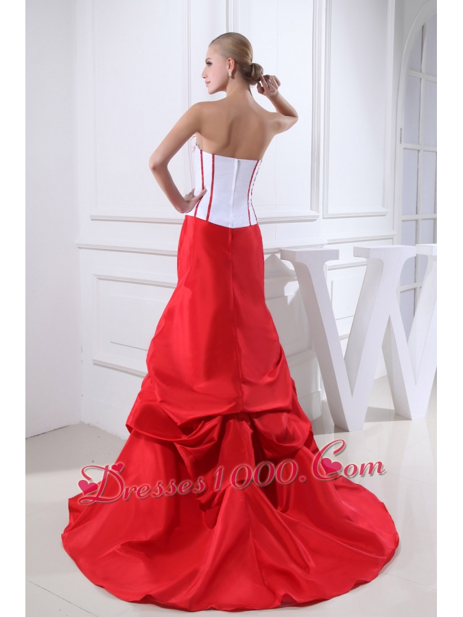 Pick-ups Mermaid Strapless Hand Made Flower Court Train Red Wedding Dress