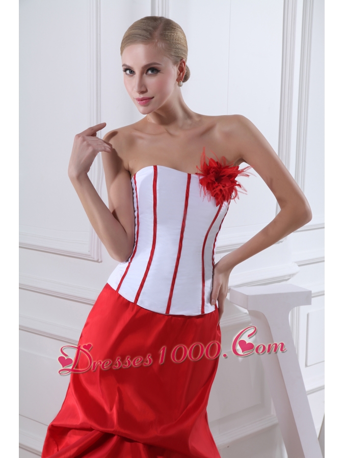 Pick-ups Mermaid Strapless Hand Made Flower Court Train Red Wedding Dress