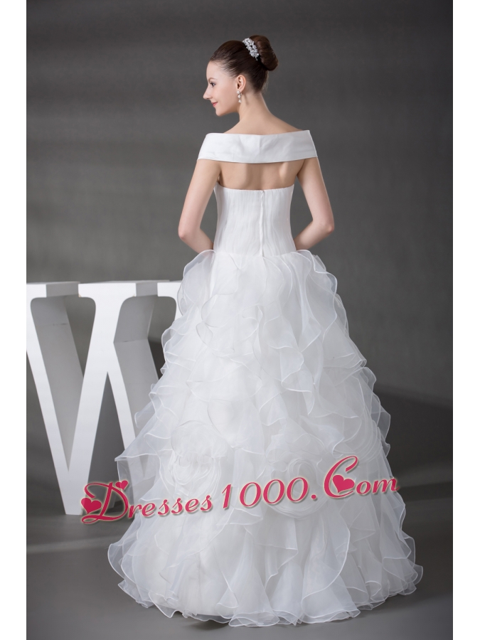 Princess Cap Sleeves Sequins Hand Made Flowers Wedding Dress