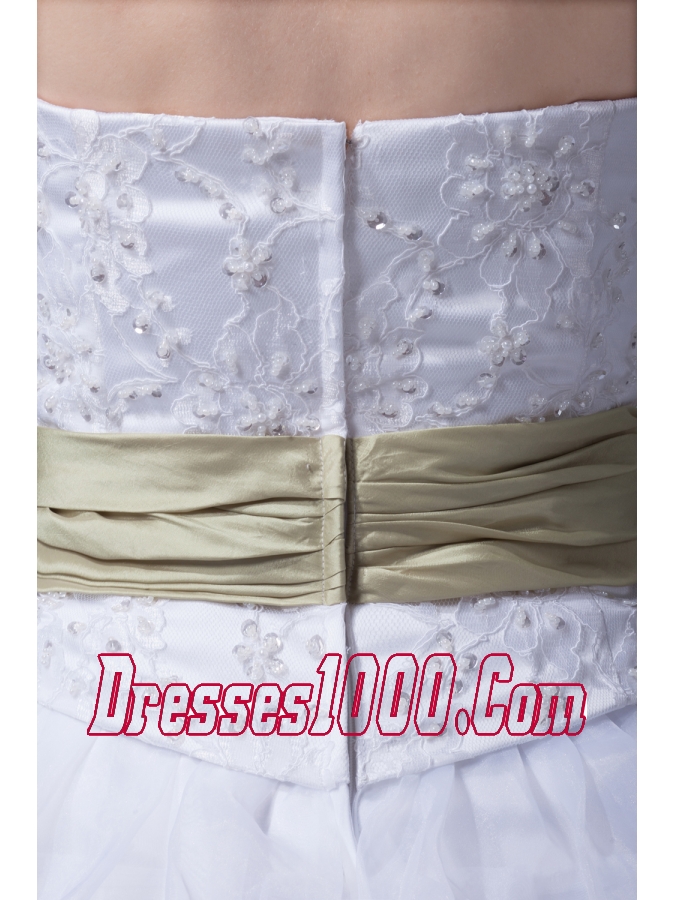 Princess High-low Sash Ruffled Layers Embroidery Wedding Dress