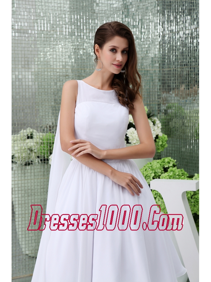 Princess Scoop Neck Short Watteau Train Beach Wedding Dress