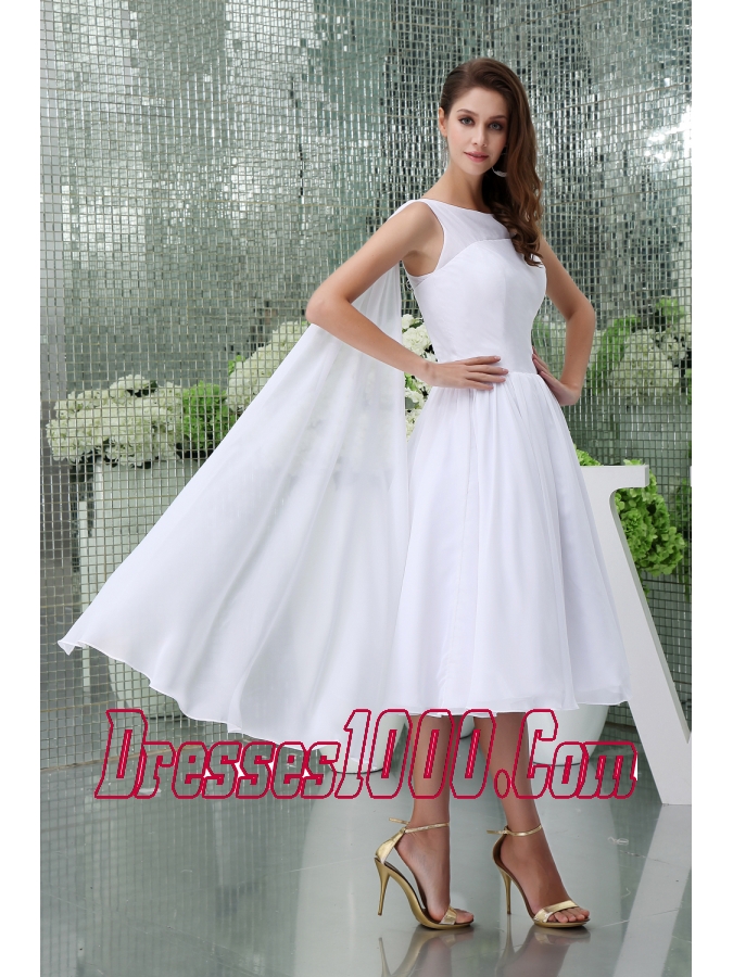 Princess Scoop Neck Short Watteau Train Beach Wedding Dress