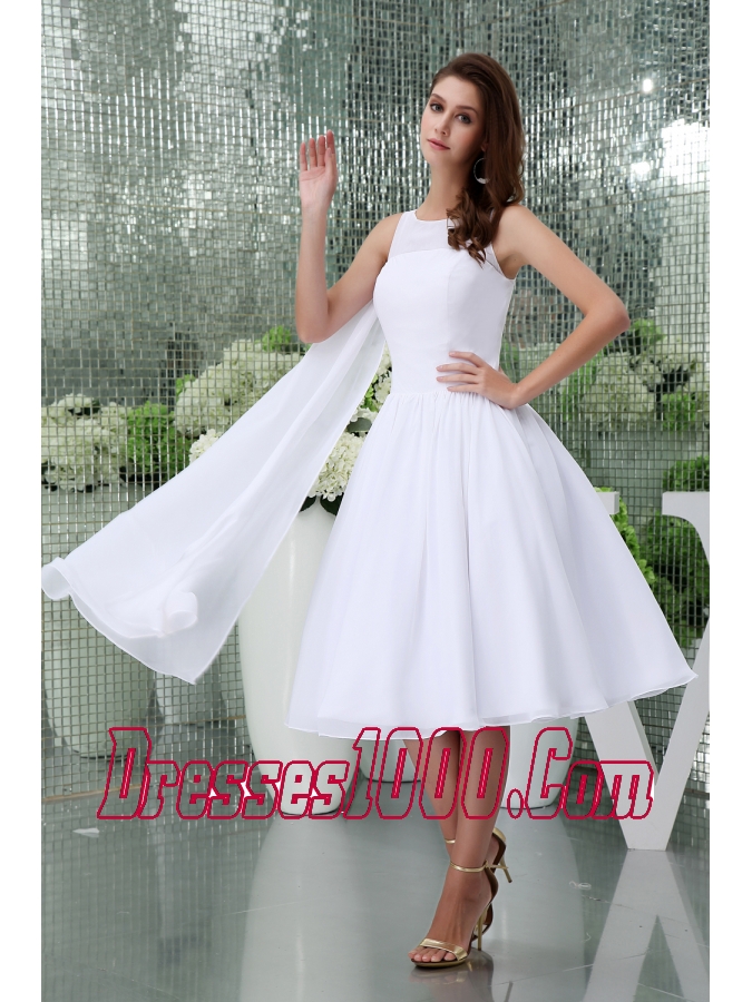 Princess Scoop Neck Short Watteau Train Beach Wedding Dress
