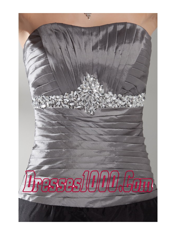 Rhinestone Column Strapless Long Black and Silver Mother of the Bride Dress