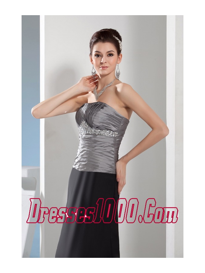Rhinestone Column Strapless Long Black and Silver Mother of the Bride Dress