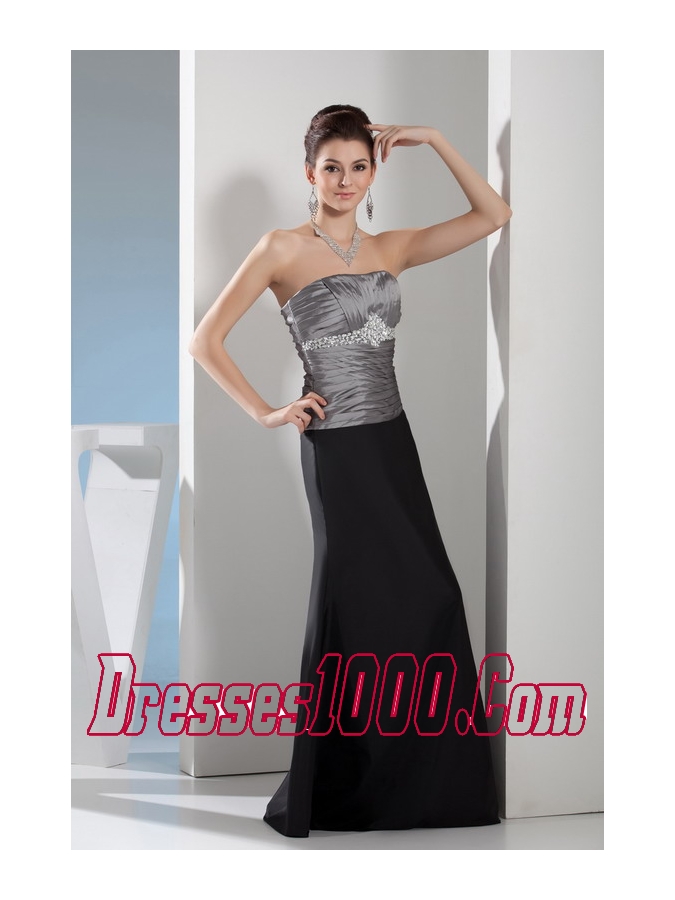 Rhinestone Column Strapless Long Black and Silver Mother of the Bride Dress
