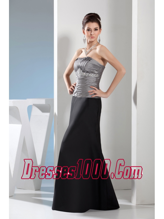 Rhinestone Column Strapless Long Black and Silver Mother of the Bride Dress