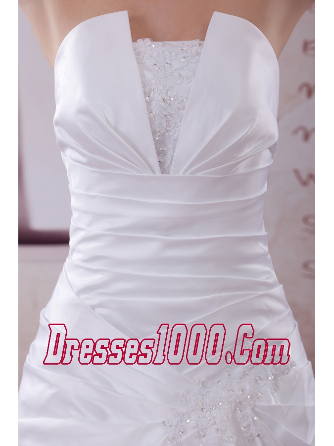 Ruching Court Train A-Line Strapless Wedding Dress
