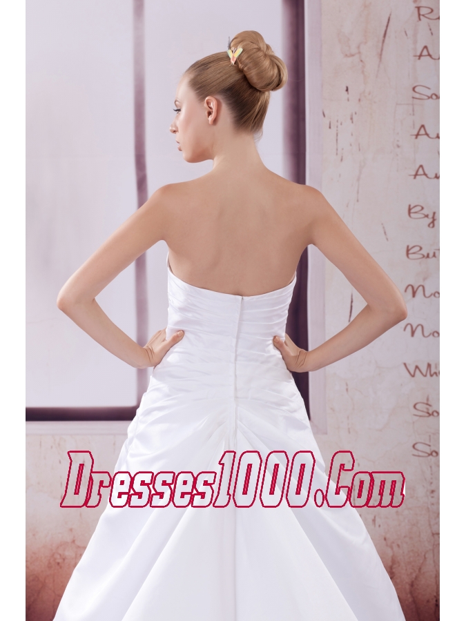 Ruching Court Train A-Line Strapless Wedding Dress