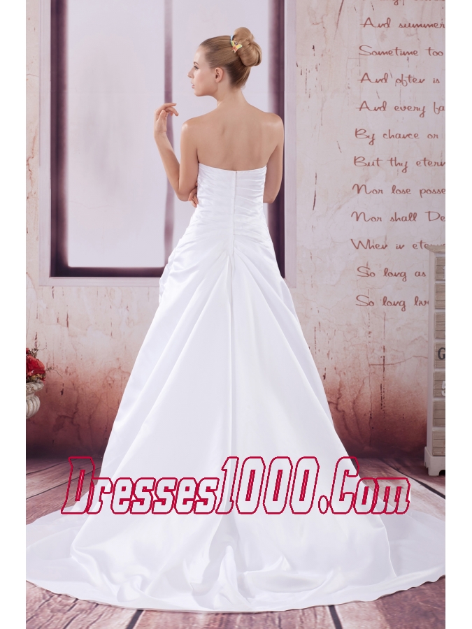 Ruching Court Train A-Line Strapless Wedding Dress