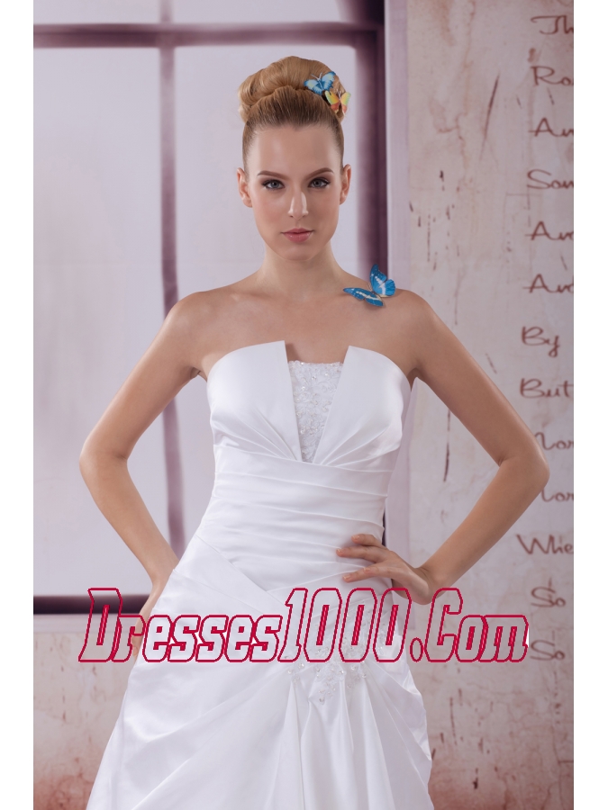 Ruching Court Train A-Line Strapless Wedding Dress