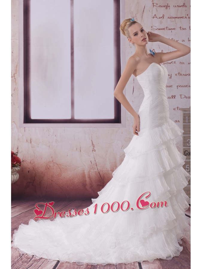 Ruffled Layers Mermaid Sweetheart Court Train Wedding Dress