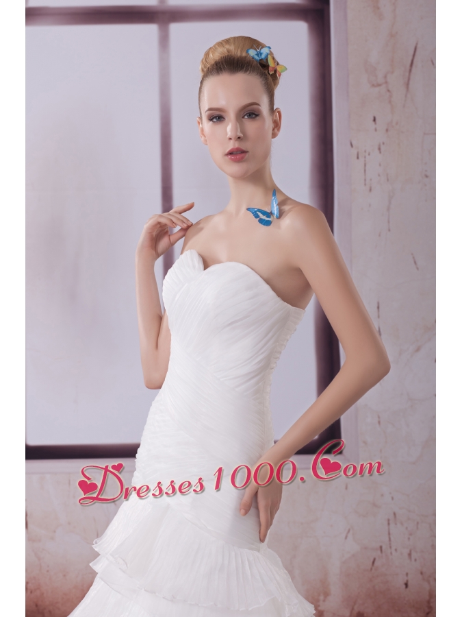 Ruffled Layers Mermaid Sweetheart Court Train Wedding Dress