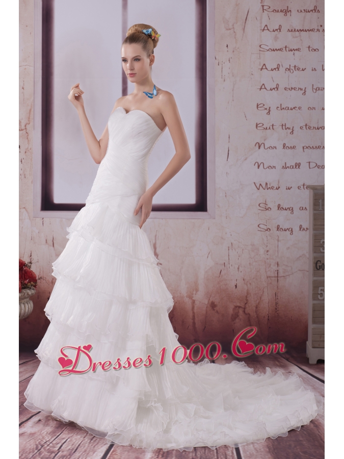 Ruffled Layers Mermaid Sweetheart Court Train Wedding Dress