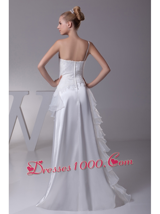 Ruffled Layers One Shoulder long Column Wedding Dress