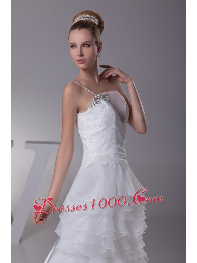 Ruffled Layers One Shoulder long Column Wedding Dress