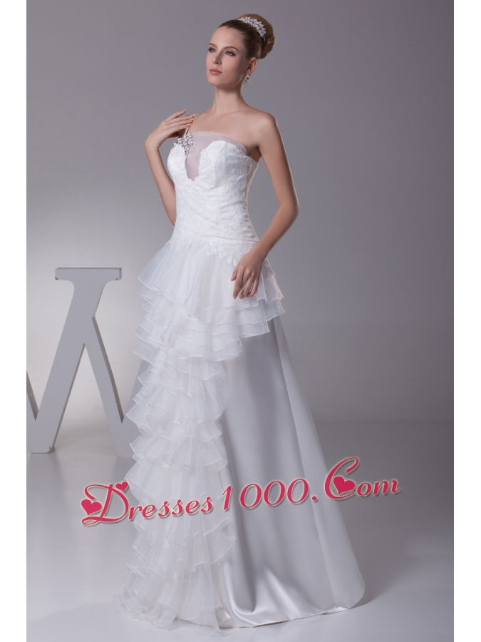 Ruffled Layers One Shoulder long Column Wedding Dress