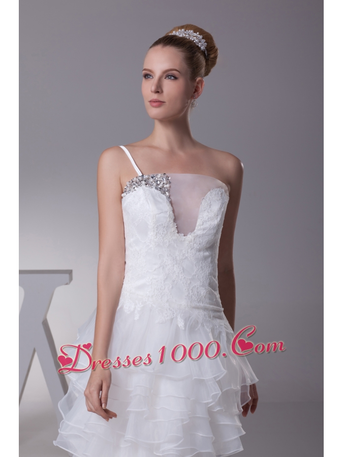 Ruffled Layers One Shoulder long Column Wedding Dress