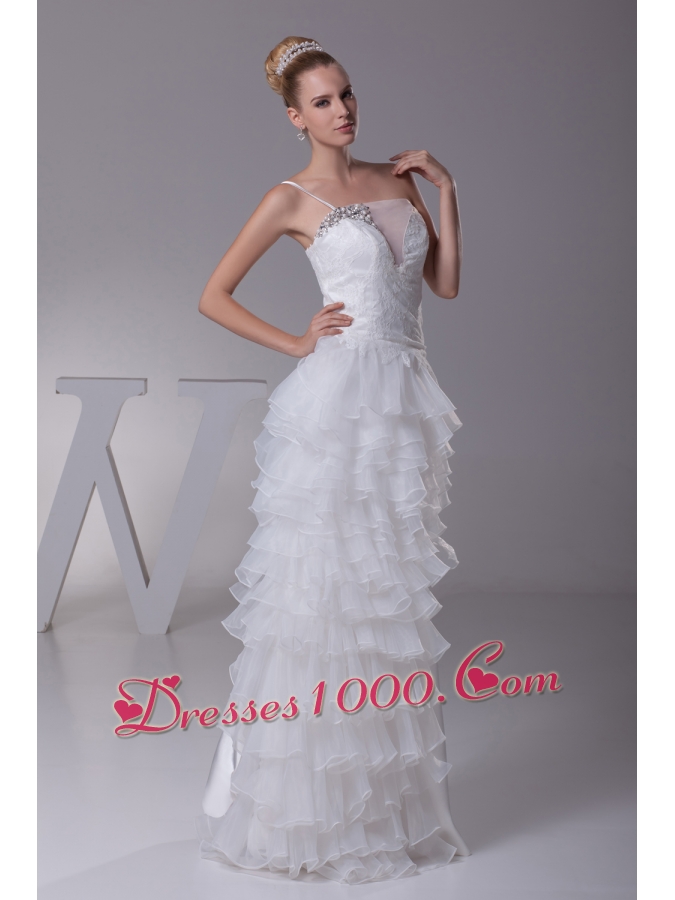 Ruffled Layers One Shoulder long Column Wedding Dress