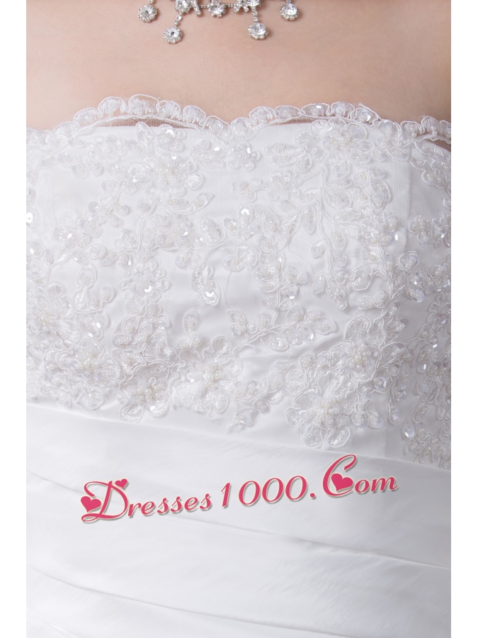 Ruffled Layers Strapless Lace Hand Made Flower Pleat Wedding Dress