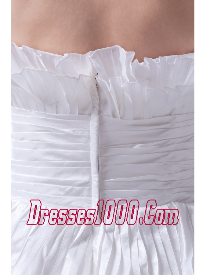 Ruffles and Pleat Strapless Column White long Wedding Dress