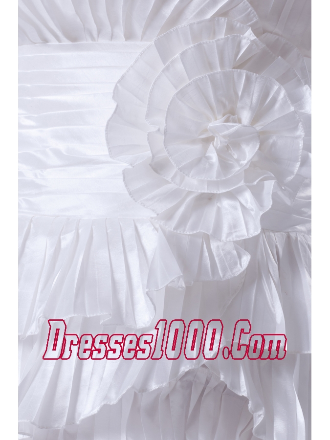 Ruffles and Pleat Strapless Column White long Wedding Dress