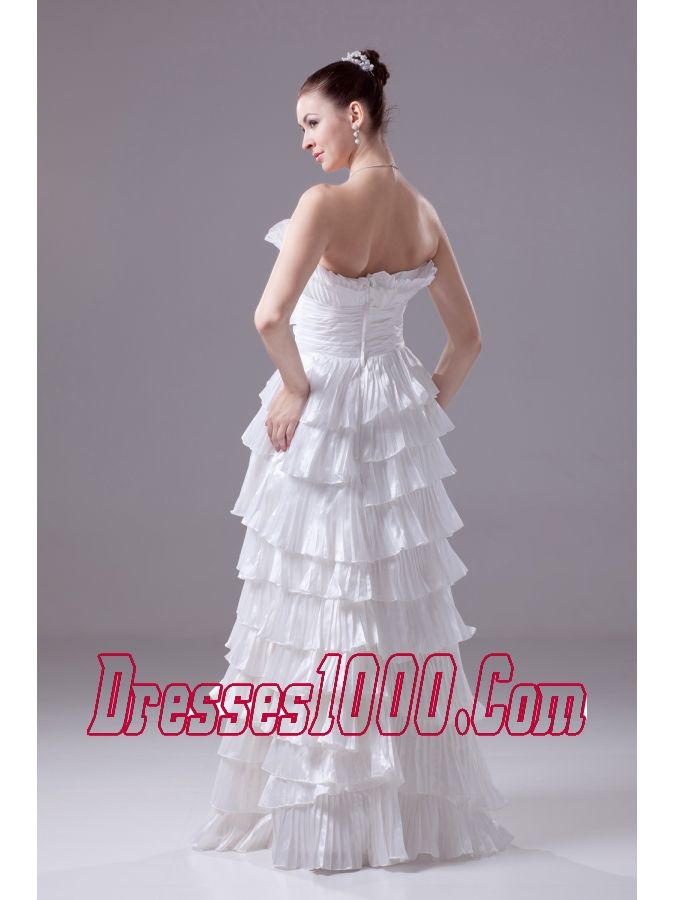 Ruffles and Pleat Strapless Column White long Wedding Dress