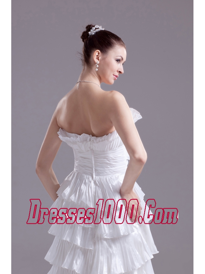 Ruffles and Pleat Strapless Column White long Wedding Dress