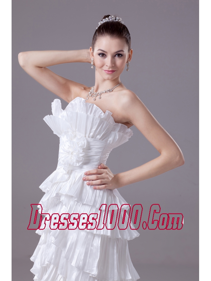 Ruffles and Pleat Strapless Column White long Wedding Dress