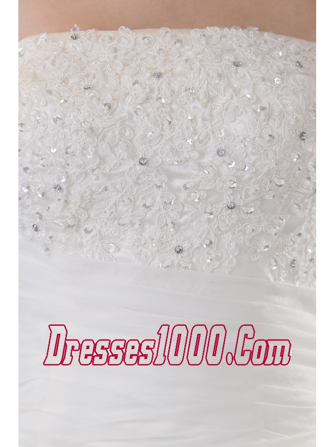 Ruffles Beading Strapless Brush Train Weding Dress