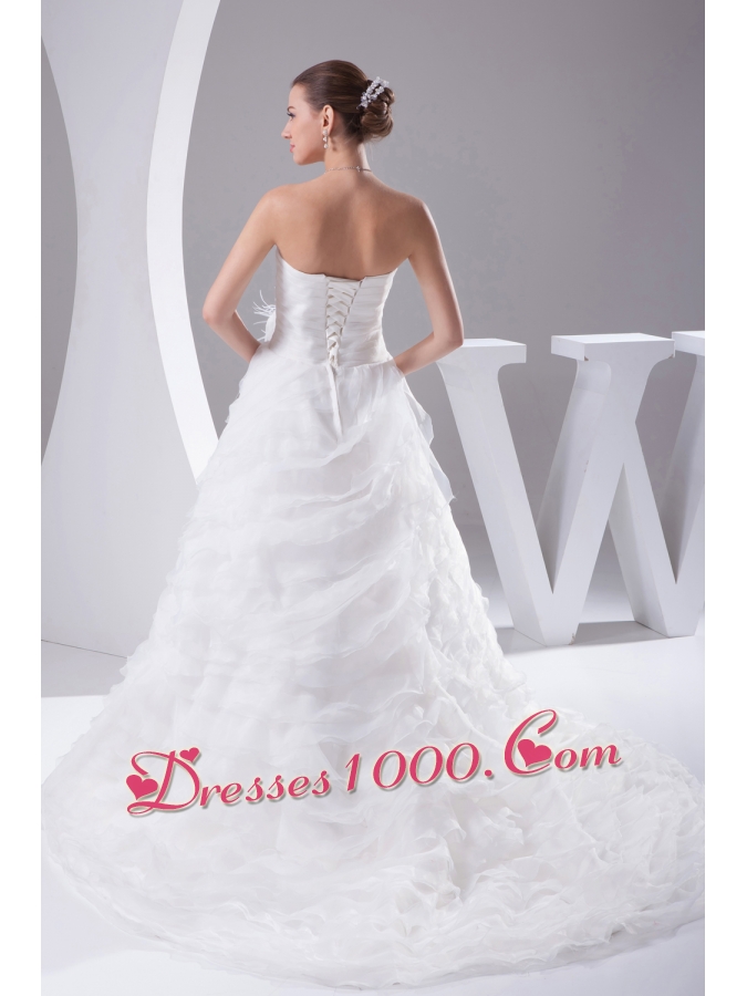 Ruffles Layered Organza Court Train Sweetheart A-Line Wedding Dress