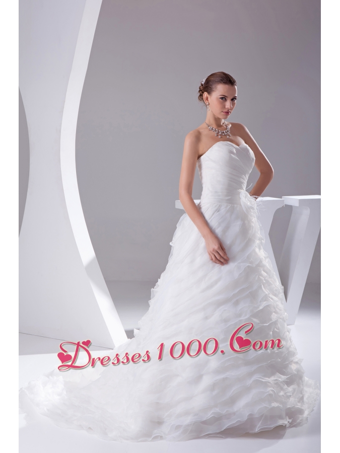 Ruffles Layered Organza Court Train Sweetheart A-Line Wedding Dress