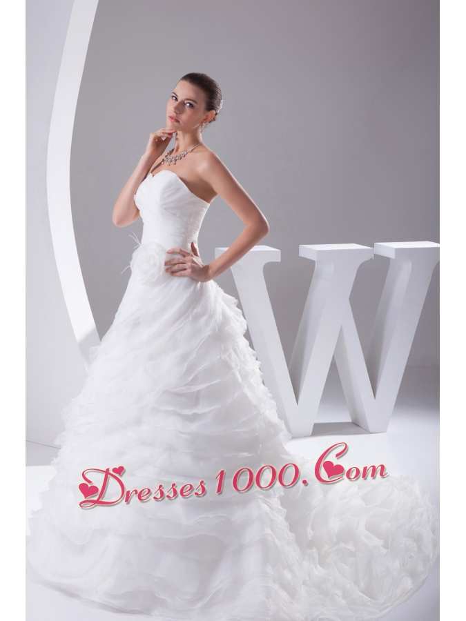 Ruffles Layered Organza Court Train Sweetheart A-Line Wedding Dress