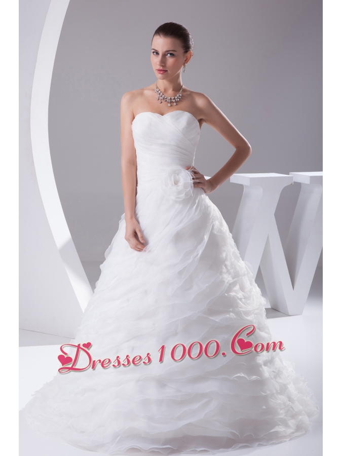 Ruffles Layered Organza Court Train Sweetheart A-Line Wedding Dress
