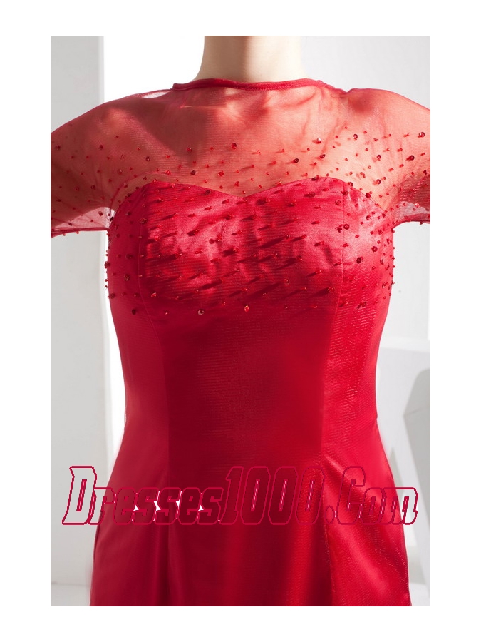 Scoop Ankle-length Sequins Red Mother of the Bride Dress Short Sleeves