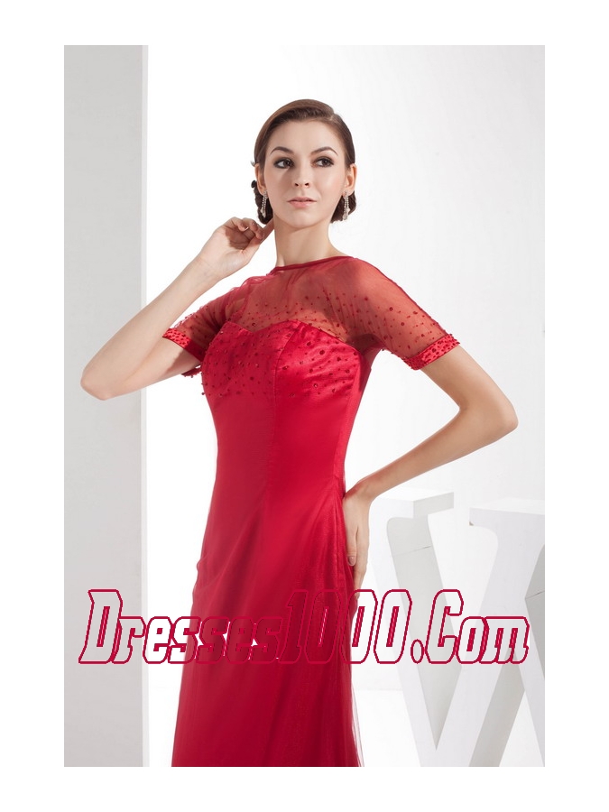 Scoop Ankle-length Sequins Red Mother of the Bride Dress Short Sleeves
