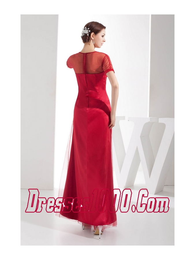 Scoop Ankle-length Sequins Red Mother of the Bride Dress Short Sleeves